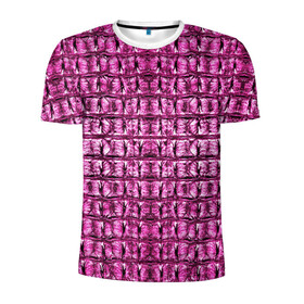 Мужская футболка 3D спортивная с принтом Pink Alligator в Новосибирске, 100% полиэстер с улучшенными характеристиками | приталенный силуэт, круглая горловина, широкие плечи, сужается к линии бедра | Тематика изображения на принте: alligator | crocodile | leather | scales | skin