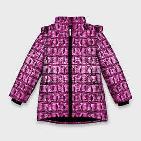 Зимняя куртка для девочек 3D с принтом Pink Alligator в Новосибирске, ткань верха — 100% полиэстер; подклад — 100% полиэстер, утеплитель — 100% полиэстер. | длина ниже бедра, удлиненная спинка, воротник стойка и отстегивающийся капюшон. Есть боковые карманы с листочкой на кнопках, утяжки по низу изделия и внутренний карман на молнии. 

Предусмотрены светоотражающий принт на спинке, радужный светоотражающий элемент на пуллере молнии и на резинке для утяжки. | alligator | crocodile | leather | scales | skin