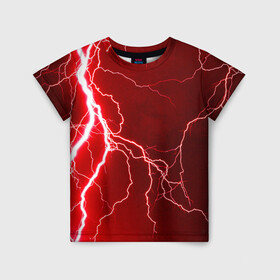 Детская футболка 3D с принтом Red Lightning в Новосибирске, 100% гипоаллергенный полиэфир | прямой крой, круглый вырез горловины, длина до линии бедер, чуть спущенное плечо, ткань немного тянется | Тематика изображения на принте: energy | fire | lightning | storm | thunder