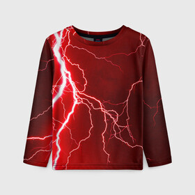 Детский лонгслив 3D с принтом Red Lightning в Новосибирске, 100% полиэстер | длинные рукава, круглый вырез горловины, полуприлегающий силуэт
 | Тематика изображения на принте: energy | fire | lightning | storm | thunder