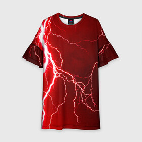 Детское платье 3D с принтом Red Lightning в Новосибирске, 100% полиэстер | прямой силуэт, чуть расширенный к низу. Круглая горловина, на рукавах — воланы | energy | fire | lightning | storm | thunder