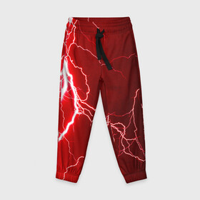 Детские брюки 3D с принтом Red Lightning в Новосибирске, 100% полиэстер | манжеты по низу, эластичный пояс регулируется шнурком, по бокам два кармана без застежек, внутренняя часть кармана из мелкой сетки | Тематика изображения на принте: energy | fire | lightning | storm | thunder