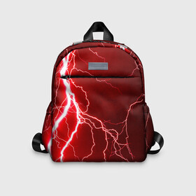 Детский рюкзак 3D с принтом Red Lightning в Новосибирске, 100% полиэстер | лямки с регулируемой длиной, сверху петелька, чтобы рюкзак можно было повесить на вешалку. Основное отделение закрывается на молнию, как и внешний карман. Внутри дополнительный карман. По бокам два дополнительных кармашка | Тематика изображения на принте: energy | fire | lightning | storm | thunder