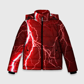 Зимняя куртка для мальчиков 3D с принтом Red Lightning в Новосибирске, ткань верха — 100% полиэстер; подклад — 100% полиэстер, утеплитель — 100% полиэстер | длина ниже бедра, удлиненная спинка, воротник стойка и отстегивающийся капюшон. Есть боковые карманы с листочкой на кнопках, утяжки по низу изделия и внутренний карман на молнии. 

Предусмотрены светоотражающий принт на спинке, радужный светоотражающий элемент на пуллере молнии и на резинке для утяжки | Тематика изображения на принте: energy | fire | lightning | storm | thunder