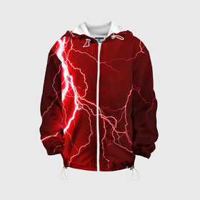 Детская куртка 3D с принтом Red Lightning в Новосибирске, 100% полиэстер | застежка — молния, подол и капюшон оформлены резинкой с фиксаторами, по бокам — два кармана без застежек, один потайной карман на груди, плотность верхнего слоя — 90 г/м2; плотность флисового подклада — 260 г/м2 | energy | fire | lightning | storm | thunder