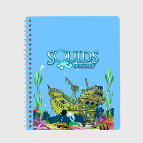 Тетрадь с принтом Squids odyssey в Новосибирске, 100% бумага | 48 листов, плотность листов — 60 г/м2, плотность картонной обложки — 250 г/м2. Листы скреплены сбоку удобной пружинной спиралью. Уголки страниц и обложки скругленные. Цвет линий — светло-серый
 | Тематика изображения на принте: ocean | sea | ship | summer | волны | океан | парусник