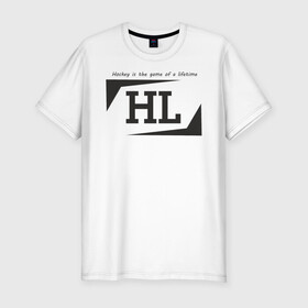 Мужская футболка хлопок Slim с принтом Hockey life / HL logo в Новосибирске, 92% хлопок, 8% лайкра | приталенный силуэт, круглый вырез ворота, длина до линии бедра, короткий рукав | hl | hockey | logo | play off | sport | хоккей