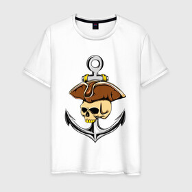 Мужская футболка хлопок с принтом PIRAT ANCHOR ПИРАТСКИЙ ЯКОРЬ (Z) в Новосибирске, 100% хлопок | прямой крой, круглый вырез горловины, длина до линии бедер, слегка спущенное плечо. | anchor | japanese anchor | pirat | pirat anchor | заякориться | пират | пиратский якорь | стоп судно | якорек | якорный | якорь | японский якорь