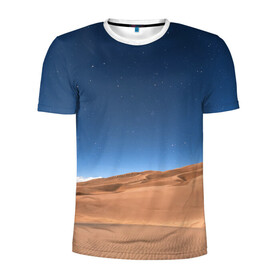 Мужская футболка 3D спортивная с принтом Пустыня в Новосибирске, 100% полиэстер с улучшенными характеристиками | приталенный силуэт, круглая горловина, широкие плечи, сужается к линии бедра | Тематика изображения на принте: дюна | дюны | звёзды | небеса | небо | пейзаж | пейзажи | песок | песчаный | пустыни | пустыня