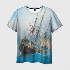 Мужская футболка 3D с принтом The Sea Devil в Новосибирске, 100% полиэфир | прямой крой, круглый вырез горловины, длина до линии бедер | Тематика изображения на принте: ocean | sea | ship | summer | волны | океан | парусник