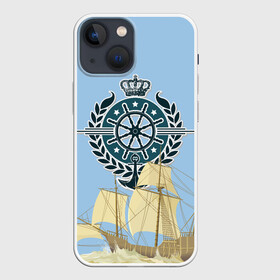 Чехол для iPhone 13 mini с принтом At the helm в Новосибирске,  |  | ocean | sea | ship | summer | волны | океан | парусник