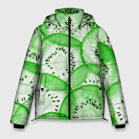 Мужская зимняя куртка 3D с принтом Green Kiwi в Новосибирске, верх — 100% полиэстер; подкладка — 100% полиэстер; утеплитель — 100% полиэстер | длина ниже бедра, свободный силуэт Оверсайз. Есть воротник-стойка, отстегивающийся капюшон и ветрозащитная планка. 

Боковые карманы с листочкой на кнопках и внутренний карман на молнии. | Тематика изображения на принте: fresh | fruits | green | kiwi | киви