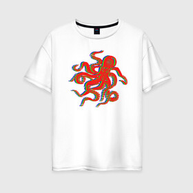 Женская футболка хлопок Oversize с принтом Осьминог Глитч в Новосибирске, 100% хлопок | свободный крой, круглый ворот, спущенный рукав, длина до линии бедер
 | animal | beast | glitch | kraken | monster | ocean | octopus | sea | water | вода | глитч | животные | звери | кракен | монстр | море | океан | осьминог | рыбы | щупальца
