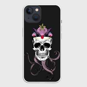 Чехол для iPhone 13 с принтом Octo Queen в Новосибирске,  |  | abyss | crown | depth | ocean | octopus | queen | sea | shell | skull | water | вода | глубина | королева | корона | море | океан | осьминог | пучина | ракушка | череп