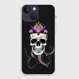 Чехол для iPhone 13 mini с принтом Octo Queen в Новосибирске,  |  | abyss | crown | depth | ocean | octopus | queen | sea | shell | skull | water | вода | глубина | королева | корона | море | океан | осьминог | пучина | ракушка | череп