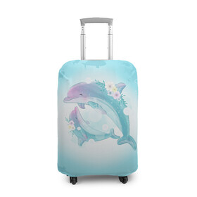 Чехол для чемодана 3D с принтом Два дельфина в Новосибирске, 86% полиэфир, 14% спандекс | двустороннее нанесение принта, прорези для ручек и колес | cute | dolphin | два дельфина | дельфин | дельфин в море | дельфинами | милый | мир | подводный