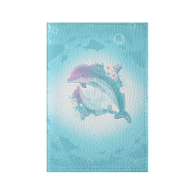 Обложка для паспорта матовая кожа с принтом Два дельфина в Новосибирске, натуральная матовая кожа | размер 19,3 х 13,7 см; прозрачные пластиковые крепления | Тематика изображения на принте: cute | dolphin | два дельфина | дельфин | дельфин в море | дельфинами | милый | мир | подводный