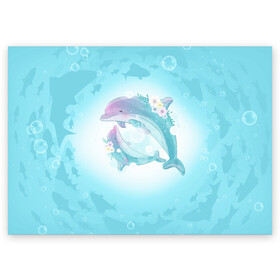 Поздравительная открытка с принтом Два дельфина в Новосибирске, 100% бумага | плотность бумаги 280 г/м2, матовая, на обратной стороне линовка и место для марки
 | cute | dolphin | два дельфина | дельфин | дельфин в море | дельфинами | милый | мир | подводный