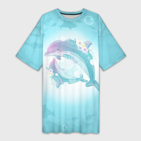 Платье-футболка 3D с принтом Два дельфина в Новосибирске,  |  | cute | dolphin | два дельфина | дельфин | дельфин в море | дельфинами | милый | мир | подводный