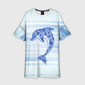 Детское платье 3D с принтом Дельфин в Новосибирске, 100% полиэстер | прямой силуэт, чуть расширенный к низу. Круглая горловина, на рукавах — воланы | Тематика изображения на принте: cute | dolphin | два дельфина | дельфин | дельфин в море | дельфинами | милый | мир | подводный