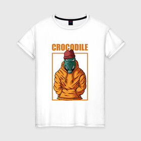 Женская футболка хлопок с принтом Крокодил в Новосибирске, 100% хлопок | прямой крой, круглый вырез горловины, длина до линии бедер, слегка спущенное плечо | alligator | crocodile | reptile | аллигатор | крокодил | крокодильчик