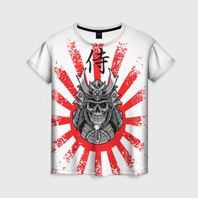 Женская футболка 3D с принтом Самурай в Новосибирске, 100% полиэфир ( синтетическое хлопкоподобное полотно) | прямой крой, круглый вырез горловины, длина до линии бедер | japan | nippon | samurai | воин | иероглиф | императорский | ниппон | самурай | флаг | хагакурэ | череп | япония