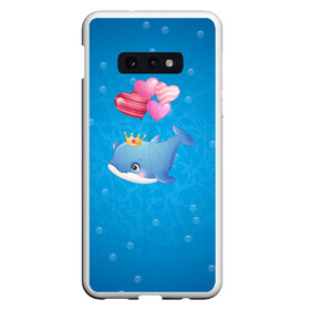 Чехол для Samsung S10E с принтом Дельфин с воздушными шариками в Новосибирске, Силикон | Область печати: задняя сторона чехла, без боковых панелей | cute | dolphin | два дельфина | дельфин | дельфин в море | дельфинами | милый | мир | подводный