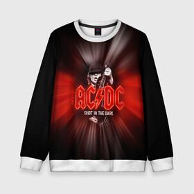 Детский свитшот 3D с принтом AC/DC: Angus Young в Новосибирске, 100% полиэстер | свободная посадка, прямой крой, мягкая тканевая резинка на рукавах и понизу свитшота | Тематика изображения на принте: ac | ac dc | ac|dc | angus young | dc. logo | hard | rock | ангус янг | логотип