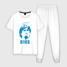 Мужская пижама хлопок с принтом Dios Maradona в Новосибирске, 100% хлопок | брюки и футболка прямого кроя, без карманов, на брюках мягкая резинка на поясе и по низу штанин
 | argentina | maradona | messi | sport | аргентина | гол | диего | марадона | месси | мяч | рука бога | спорт | футбол | чемпион