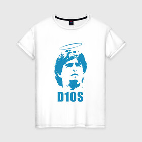 Женская футболка хлопок с принтом Dios Maradona в Новосибирске, 100% хлопок | прямой крой, круглый вырез горловины, длина до линии бедер, слегка спущенное плечо | argentina | maradona | messi | sport | аргентина | гол | диего | марадона | месси | мяч | рука бога | спорт | футбол | чемпион