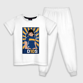 Детская пижама хлопок с принтом Maradona - Adios в Новосибирске, 100% хлопок |  брюки и футболка прямого кроя, без карманов, на брюках мягкая резинка на поясе и по низу штанин
 | Тематика изображения на принте: argentina | maradona | messi | sport | аргентина | гол | диего | марадона | месси | мяч | рука бога | спорт | футбол | чемпион