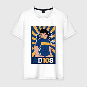 Мужская футболка хлопок с принтом Maradona - Adios в Новосибирске, 100% хлопок | прямой крой, круглый вырез горловины, длина до линии бедер, слегка спущенное плечо. | argentina | maradona | messi | sport | аргентина | гол | диего | марадона | месси | мяч | рука бога | спорт | футбол | чемпион
