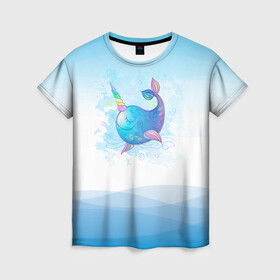 Женская футболка 3D с принтом Дельфин единорог в Новосибирске, 100% полиэфир ( синтетическое хлопкоподобное полотно) | прямой крой, круглый вырез горловины, длина до линии бедер | cute | dolphin | unicorn | два дельфина | дельфин | дельфин в море | дельфинами | единорог | милый | мир | подводный