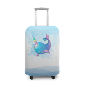 Чехол для чемодана 3D с принтом Дельфин единорог в Новосибирске, 86% полиэфир, 14% спандекс | двустороннее нанесение принта, прорези для ручек и колес | cute | dolphin | unicorn | два дельфина | дельфин | дельфин в море | дельфинами | единорог | милый | мир | подводный
