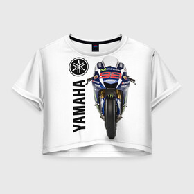 Женская футболка Crop-top 3D с принтом YAMAHA [002] в Новосибирске, 100% полиэстер | круглая горловина, длина футболки до линии талии, рукава с отворотами | moto | yamaha | мотоцикл | ямана | ямаха