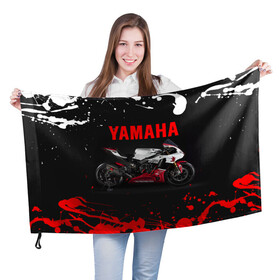 Флаг 3D с принтом YAMAHA [004] в Новосибирске, 100% полиэстер | плотность ткани — 95 г/м2, размер — 67 х 109 см. Принт наносится с одной стороны | moto | yamaha | мотоцикл | ямана | ямаха