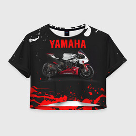 Женская футболка Crop-top 3D с принтом YAMAHA [004] в Новосибирске, 100% полиэстер | круглая горловина, длина футболки до линии талии, рукава с отворотами | moto | yamaha | мотоцикл | ямана | ямаха