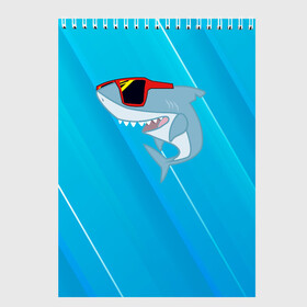 Скетчбук с принтом Акула в очках в Новосибирске, 100% бумага
 | 48 листов, плотность листов — 100 г/м2, плотность картонной обложки — 250 г/м2. Листы скреплены сверху удобной пружинной спиралью | shark | акула | акуленок | акулы | жители | клыки | море | морские | океан | очки | рыба | черные