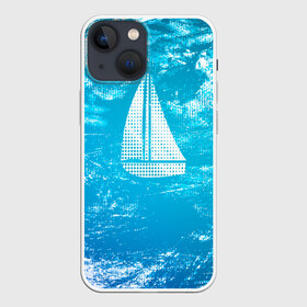 Чехол для iPhone 13 mini с принтом Парусная лодка в Новосибирске,  |  | sailboat | кораблик | корабль | лодка | на голубом | парус | паруса | парусная лодка | халфтон