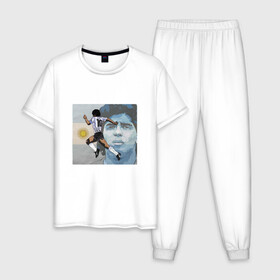 Мужская пижама хлопок с принтом Maradona Goal в Новосибирске, 100% хлопок | брюки и футболка прямого кроя, без карманов, на брюках мягкая резинка на поясе и по низу штанин
 | argentina | maradona | messi | sport | аргентина | гол | диего | марадона | месси | мяч | рука бога | спорт | футбол | чемпион