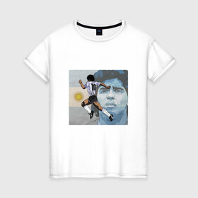 Женская футболка хлопок с принтом Maradona Goal в Новосибирске, 100% хлопок | прямой крой, круглый вырез горловины, длина до линии бедер, слегка спущенное плечо | argentina | maradona | messi | sport | аргентина | гол | диего | марадона | месси | мяч | рука бога | спорт | футбол | чемпион