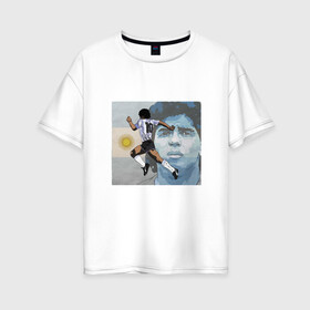Женская футболка хлопок Oversize с принтом Maradona Goal в Новосибирске, 100% хлопок | свободный крой, круглый ворот, спущенный рукав, длина до линии бедер
 | argentina | maradona | messi | sport | аргентина | гол | диего | марадона | месси | мяч | рука бога | спорт | футбол | чемпион