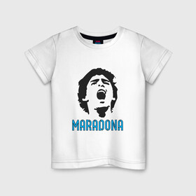 Детская футболка хлопок с принтом Maradona Scream в Новосибирске, 100% хлопок | круглый вырез горловины, полуприлегающий силуэт, длина до линии бедер | Тематика изображения на принте: argentina | maradona | messi | sport | аргентина | гол | диего | марадона | месси | мяч | рука бога | спорт | футбол | чемпион