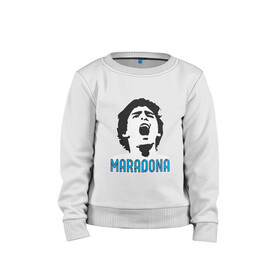 Детский свитшот хлопок с принтом Maradona Scream в Новосибирске, 100% хлопок | круглый вырез горловины, эластичные манжеты, пояс и воротник | Тематика изображения на принте: argentina | maradona | messi | sport | аргентина | гол | диего | марадона | месси | мяч | рука бога | спорт | футбол | чемпион