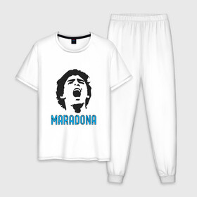 Мужская пижама хлопок с принтом Maradona Scream в Новосибирске, 100% хлопок | брюки и футболка прямого кроя, без карманов, на брюках мягкая резинка на поясе и по низу штанин
 | argentina | maradona | messi | sport | аргентина | гол | диего | марадона | месси | мяч | рука бога | спорт | футбол | чемпион