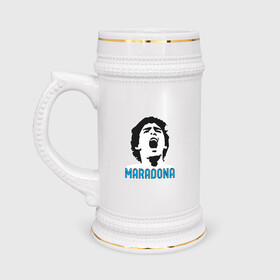 Кружка пивная с принтом Maradona Scream в Новосибирске,  керамика (Материал выдерживает высокую температуру, стоит избегать резкого перепада температур) |  объем 630 мл | argentina | maradona | messi | sport | аргентина | гол | диего | марадона | месси | мяч | рука бога | спорт | футбол | чемпион