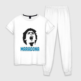 Женская пижама хлопок с принтом Maradona Scream в Новосибирске, 100% хлопок | брюки и футболка прямого кроя, без карманов, на брюках мягкая резинка на поясе и по низу штанин | argentina | maradona | messi | sport | аргентина | гол | диего | марадона | месси | мяч | рука бога | спорт | футбол | чемпион