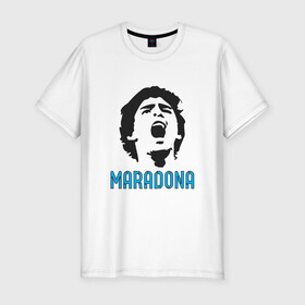 Мужская футболка хлопок Slim с принтом Maradona Scream в Новосибирске, 92% хлопок, 8% лайкра | приталенный силуэт, круглый вырез ворота, длина до линии бедра, короткий рукав | argentina | maradona | messi | sport | аргентина | гол | диего | марадона | месси | мяч | рука бога | спорт | футбол | чемпион