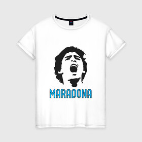 Женская футболка хлопок с принтом Maradona Scream в Новосибирске, 100% хлопок | прямой крой, круглый вырез горловины, длина до линии бедер, слегка спущенное плечо | argentina | maradona | messi | sport | аргентина | гол | диего | марадона | месси | мяч | рука бога | спорт | футбол | чемпион