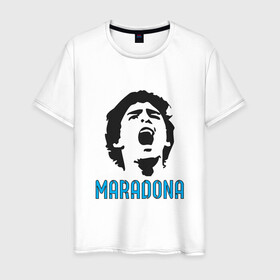 Мужская футболка хлопок с принтом Maradona Scream в Новосибирске, 100% хлопок | прямой крой, круглый вырез горловины, длина до линии бедер, слегка спущенное плечо. | argentina | maradona | messi | sport | аргентина | гол | диего | марадона | месси | мяч | рука бога | спорт | футбол | чемпион